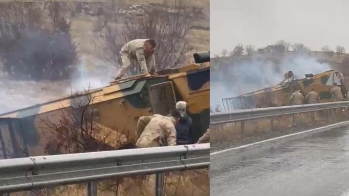 Mardin'de, zırhlı askeri araç şarampole devrildi