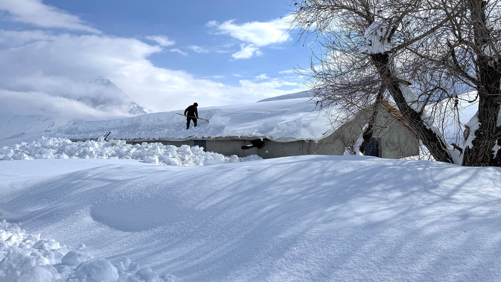 Hakkari'de zorlu kış... Evler kardan kayboldu