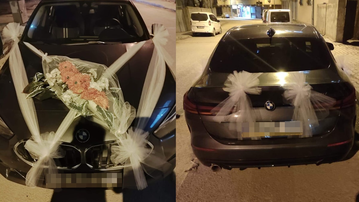 Gelin arabasını durduran polis şaşkına döndü