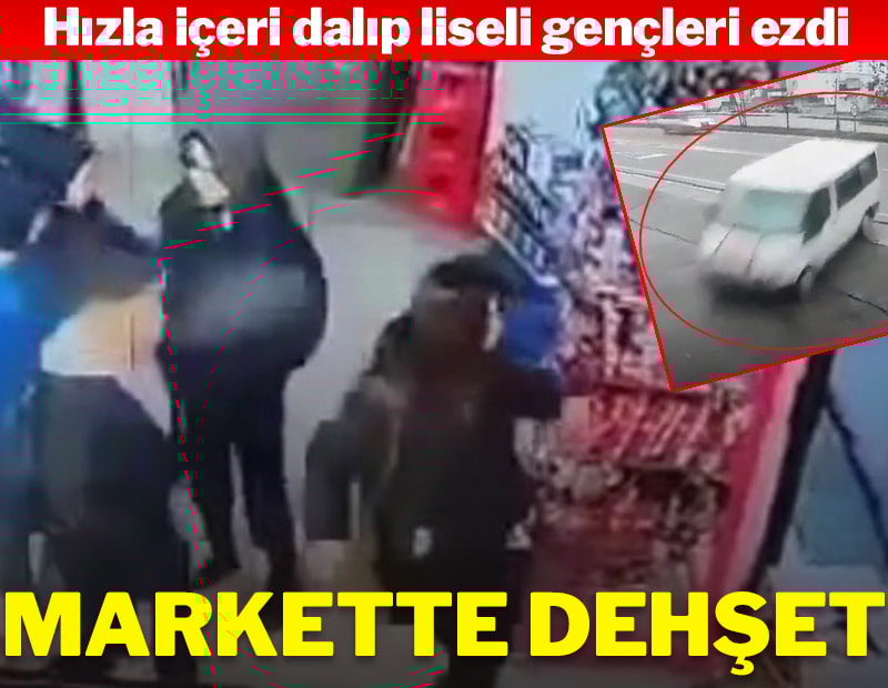 Markete dalıp, öğrencileri ezdi