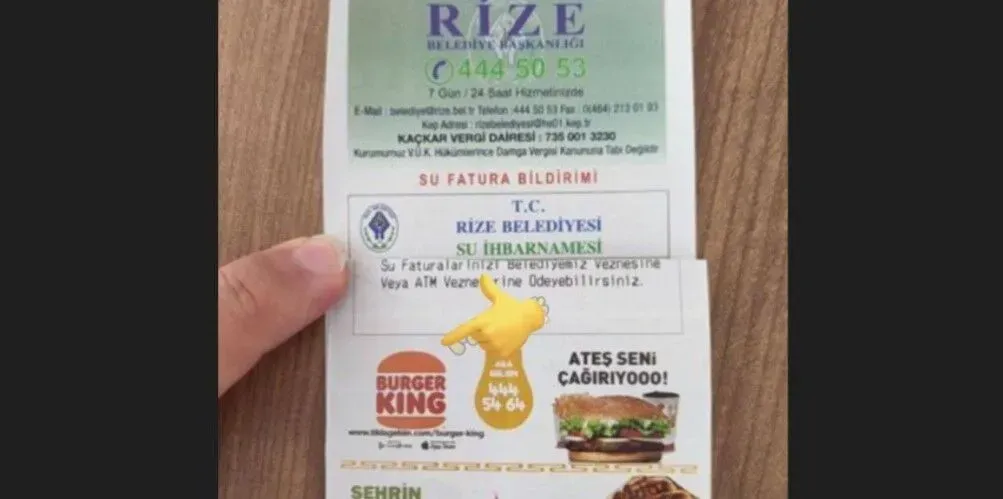 AKP'li belediyeden Burger King reklamlı su faturası
