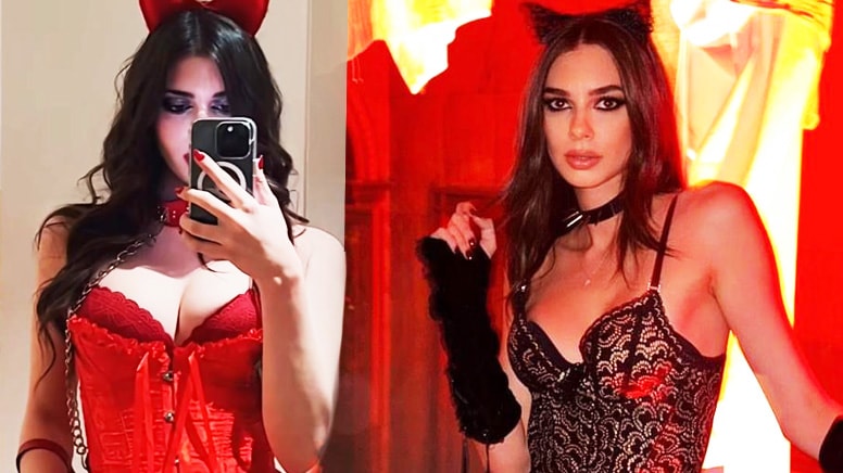 Defne Samyeli'nin kızları Cadılar Bayramı partisinde! Biri şeytan diğeri kara melek oldu