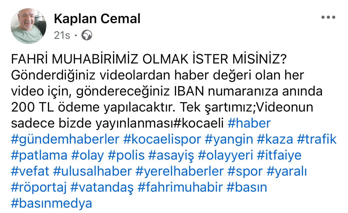 200 TL'ye fahri muhabirlik!