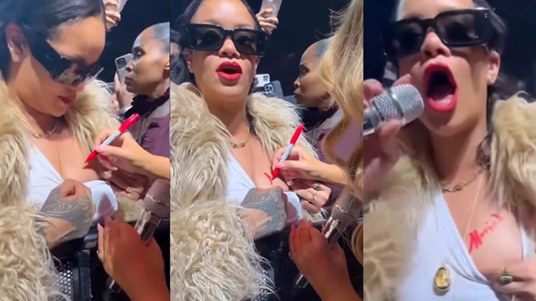 Rihanna, Mariah Carey'e göğsünü açıp imza attırdı