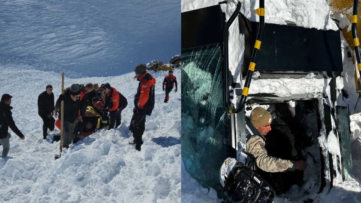 Çığ düştü, iş makinesi 80 metrelik uçuruma sürüklendi