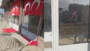 MHP seçim bürosunun camına çarpı işareti yapıldı