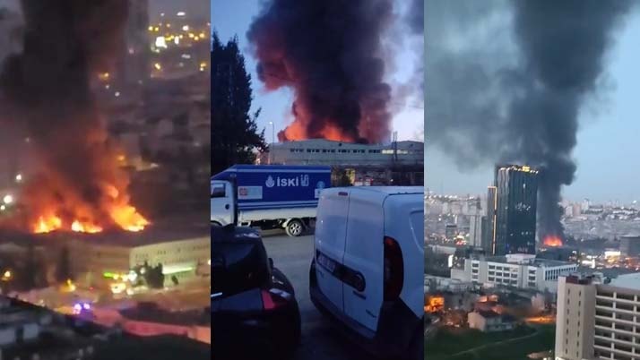 Dumanlar gökyüzünü kapladı: İstanbul'da halı fabrikasında yangın