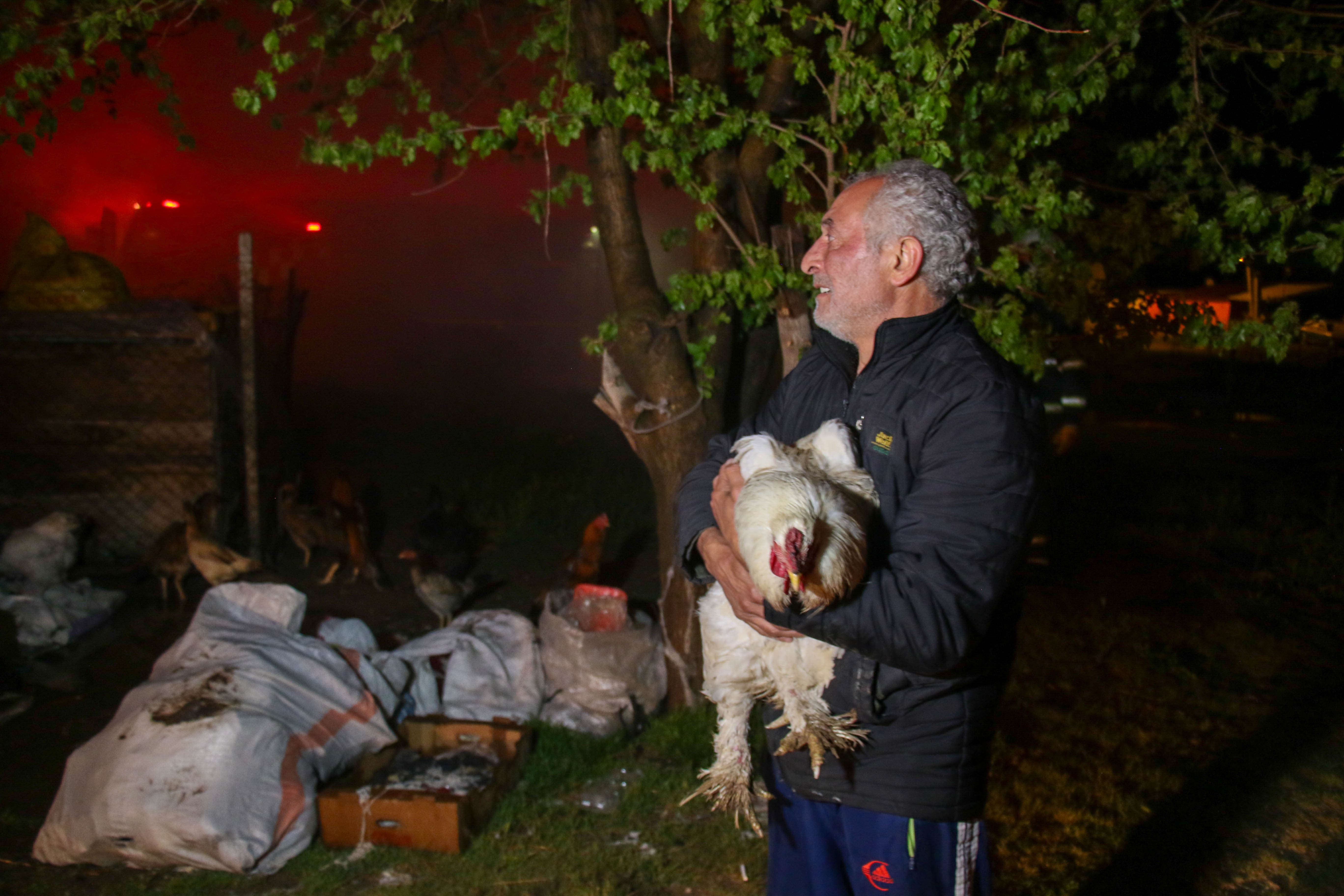 Tekstil atıkları alev alev yandı... Horozunu bir an bile bırakmadı