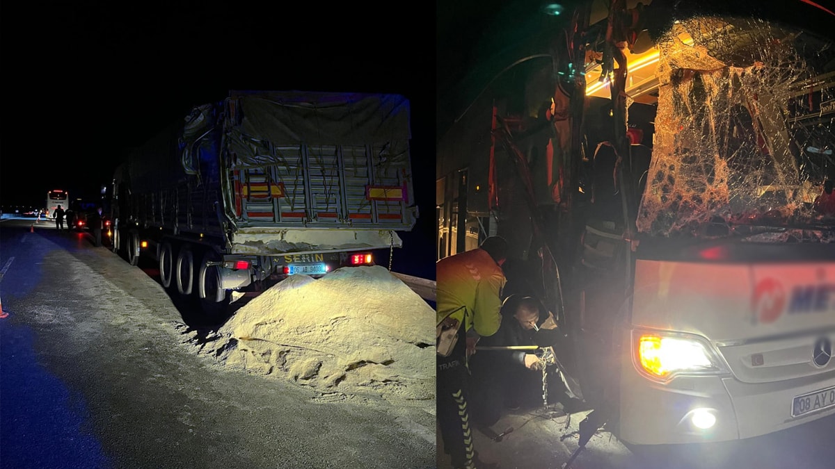 Yolcu otobüsü, TIR’a arkadan çarptı: 1'i ağır 10 yaralı