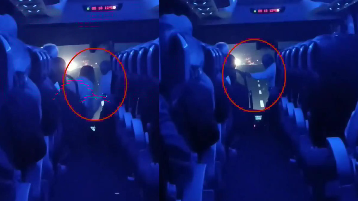 Yolcu otobüsünde tehlikeli manzara! Şoförler seyir halinde yer değiştirdi