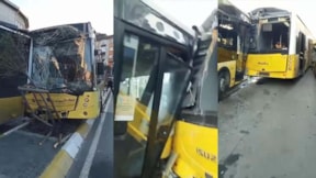Gaz pedalı takılı kalan İETT otobüsü duraktaki otobüslere çarptı