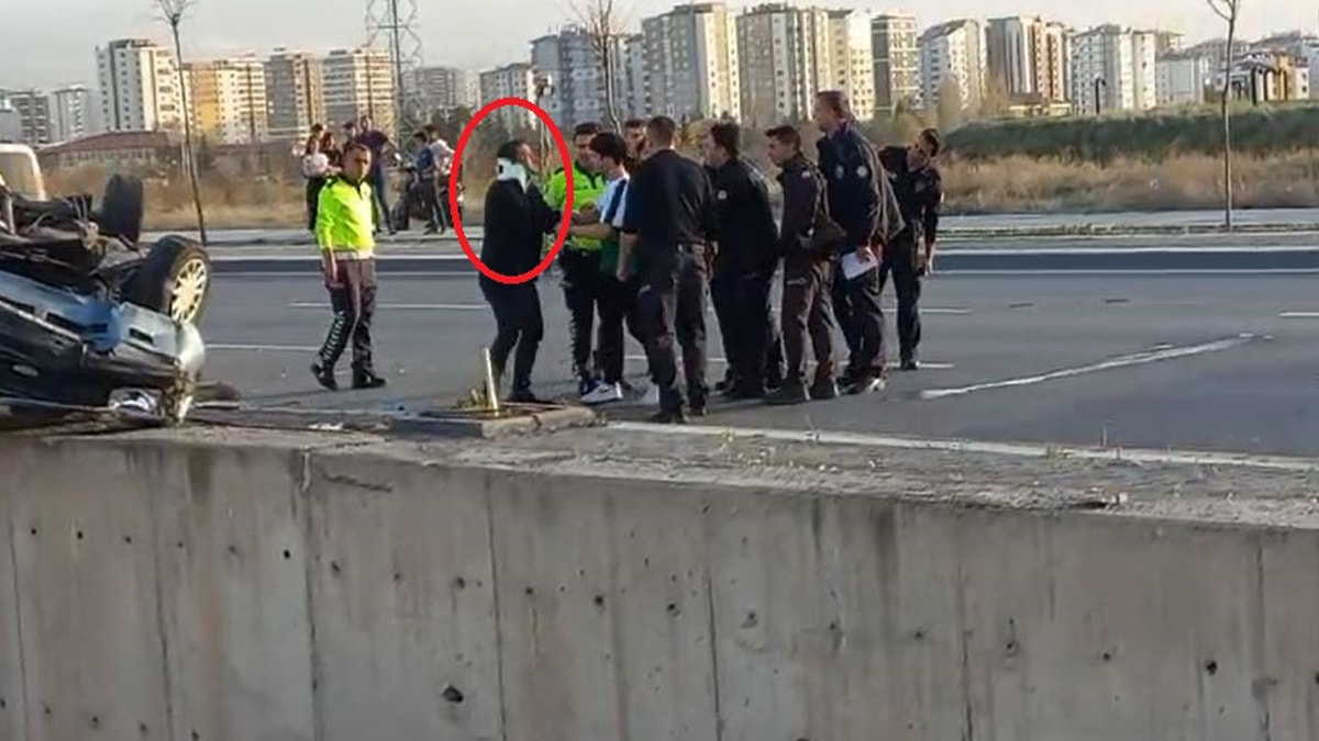 Takla atan otomobilin yaralı sürücüsü, yakınları ile tartışan polislere tepki gösterdi