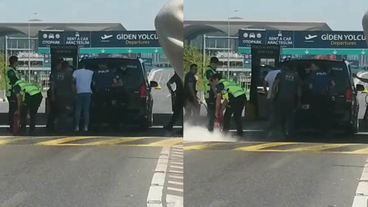 İstanbul Havalimanı'na yolcu taşıyan araçta korkutan yangın