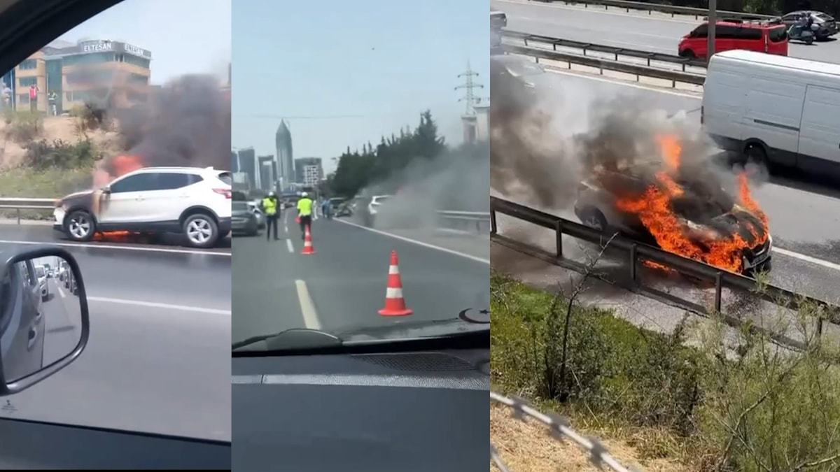 Trafikte korkutan görüntü! Otomobil alev alev yandı