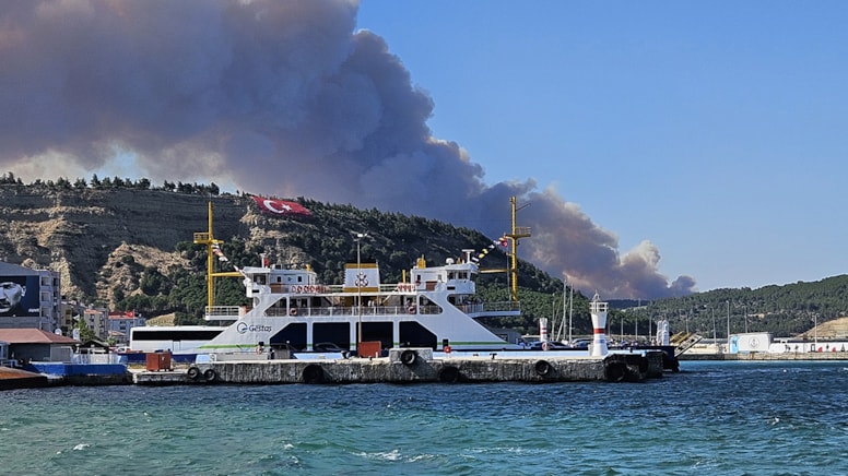 Çanakkale'de orman yangını! Gemi trafiği durduruldu