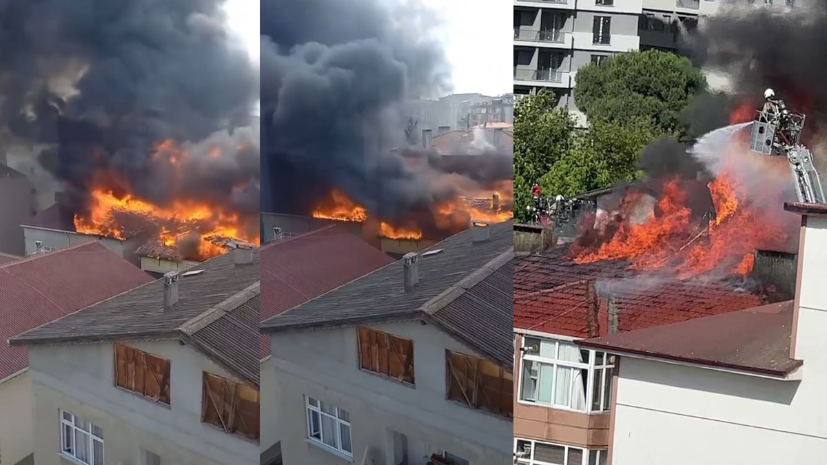 Tuzla'da 4 binanın çatısı alev alev yandı