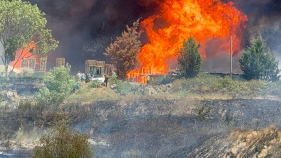 Alev alev... Tarladaki yangın fabrikaya sıçradı