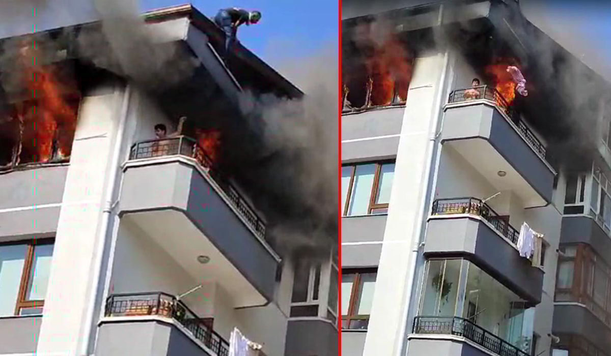 Yangında can pazarı! Üzerine su döküp, ıslak bezlerle alevlerden korundu