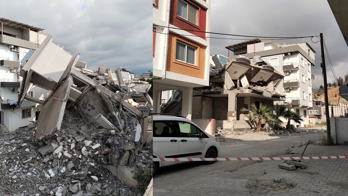 Yıkımı yapılan apartman, diğer apartmanın üzerine devrildi