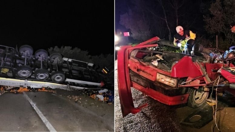 Bursa'da feci kaza! Otomobil kağıt gibi ezildi; 1 ölü, 2 yaralı