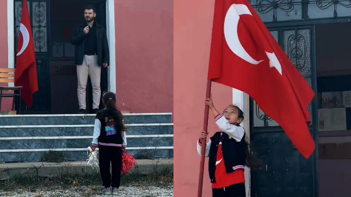İşte 'Cumhuriyet' bu: 1 öğretmenli, 1 öğrencili 29 Ekim töreni