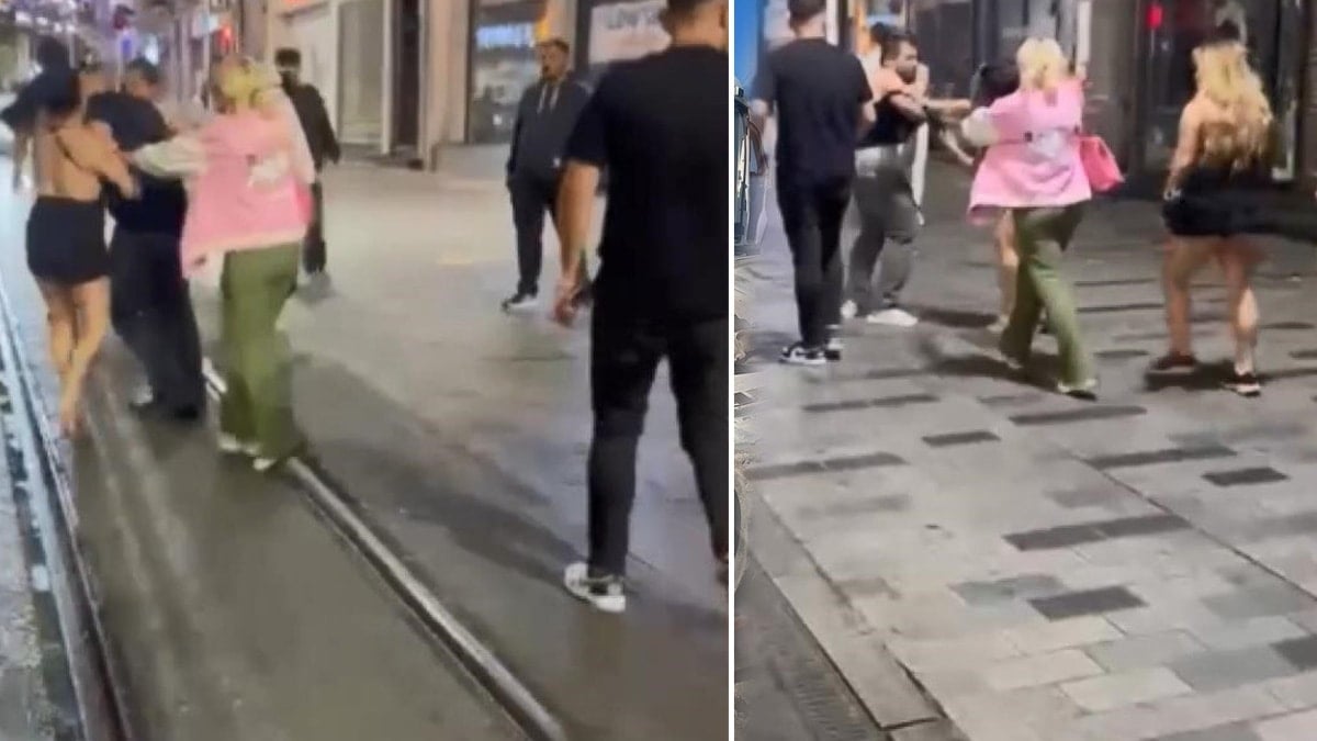 Taksim'de 'laf attın' dayağı... İki kadın bir erkeği evire çevire dövdü