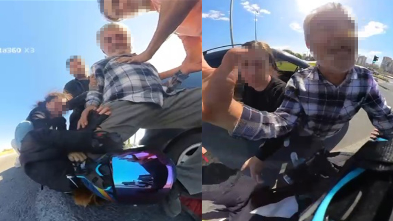 Motokurye, direksiyondaki sürücüyü yumrukladı