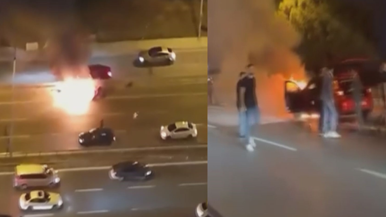 Pendik'te seyir halindeki otomobil alev topuna döndü