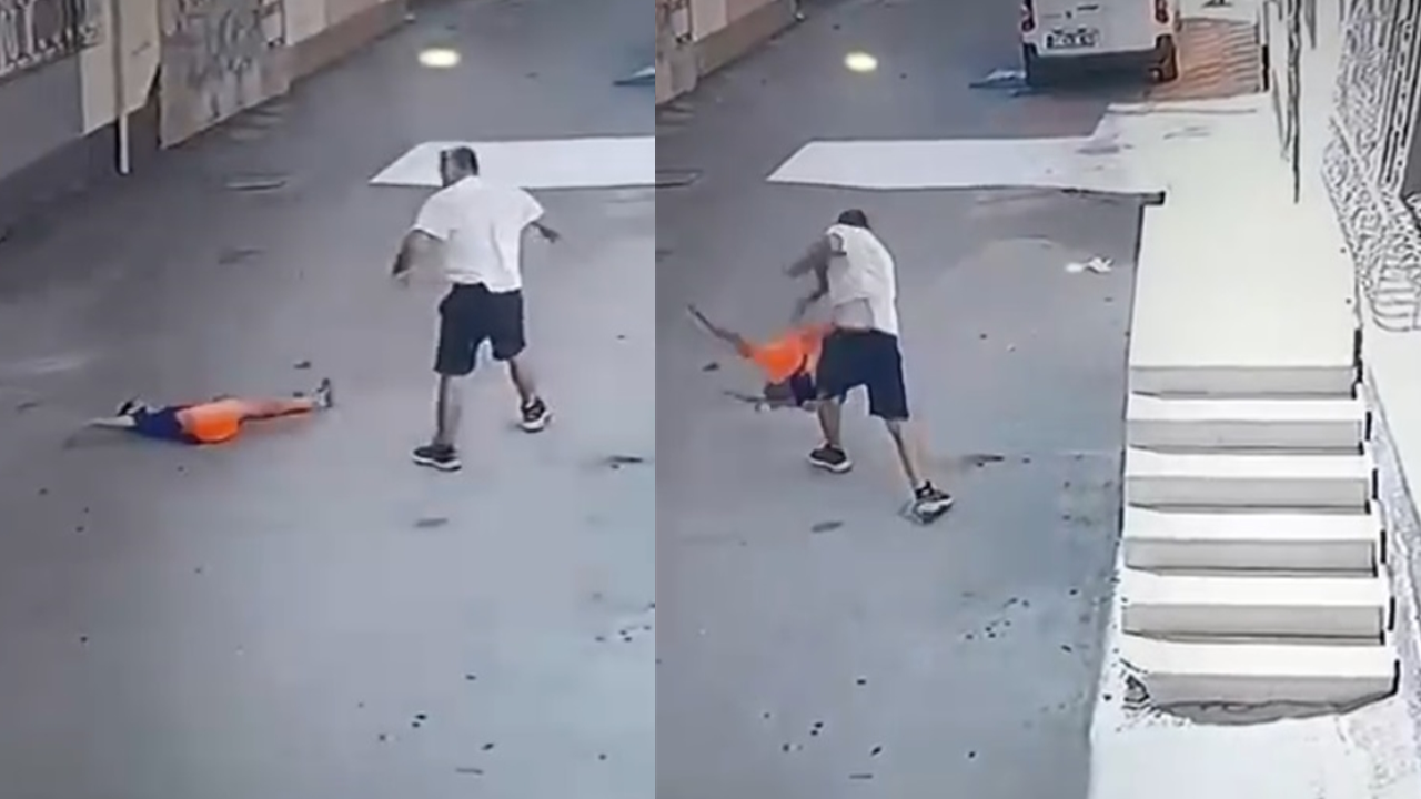 Tepki çeken görüntüler: Kovaladığı çocuğu yere fırlattı