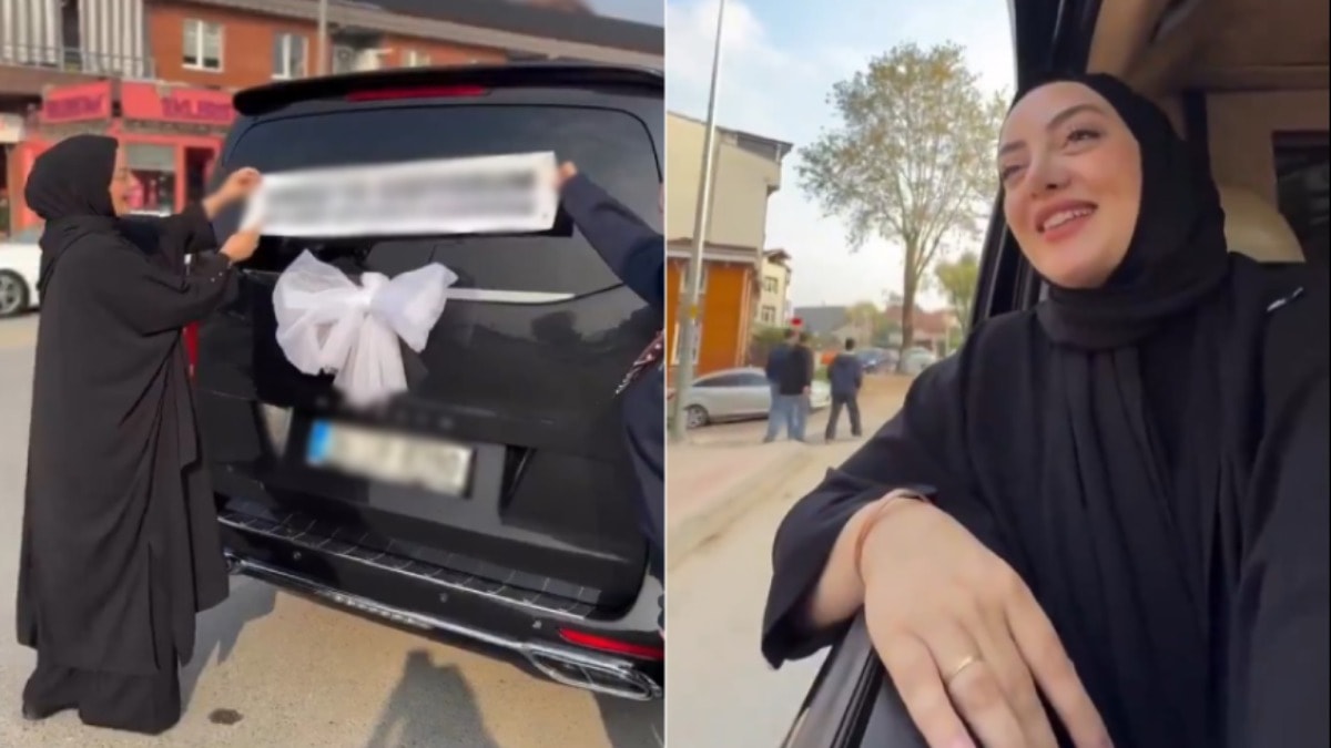 Tesettürlü kadın lüks aracının arkasına yapıştırdığı yazıyla tepki topladı