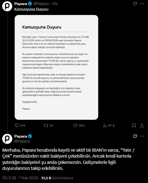 Papara ekran görüntüsü