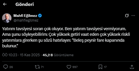 Ekonomi uzmanının sosyal medya paylaşımı