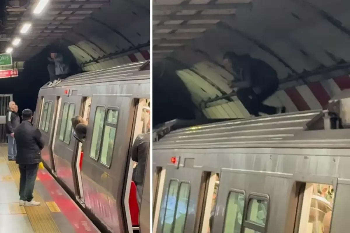 İstanbul metrosunda şaşırtan anlar... Vagonların üstüne çıktı