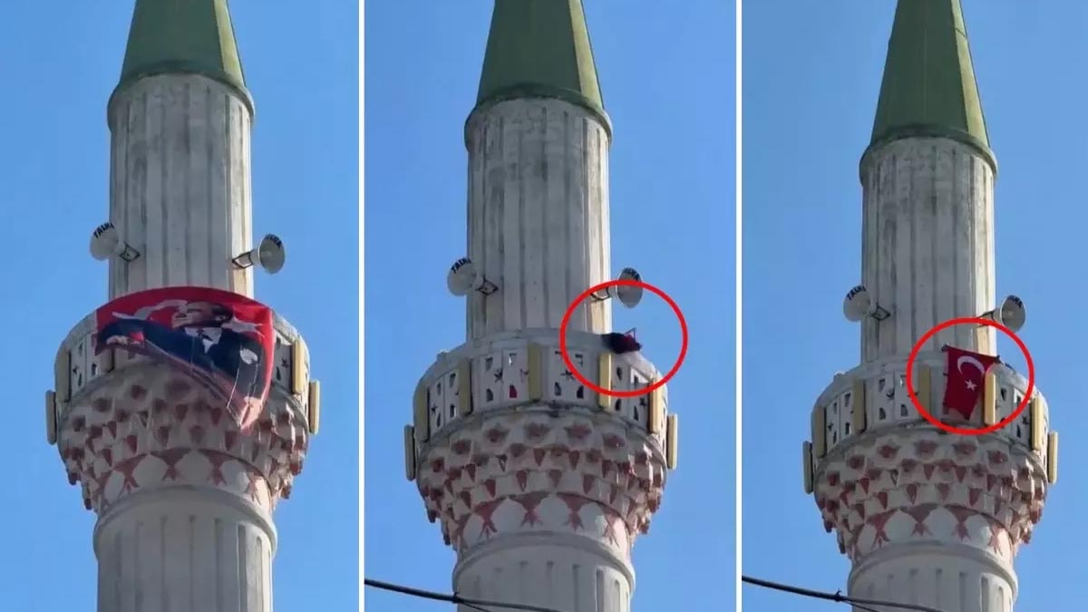 Şehit cenazesinde skandal! Bayrakta Atatürk var diye minareden kaldırdılar
