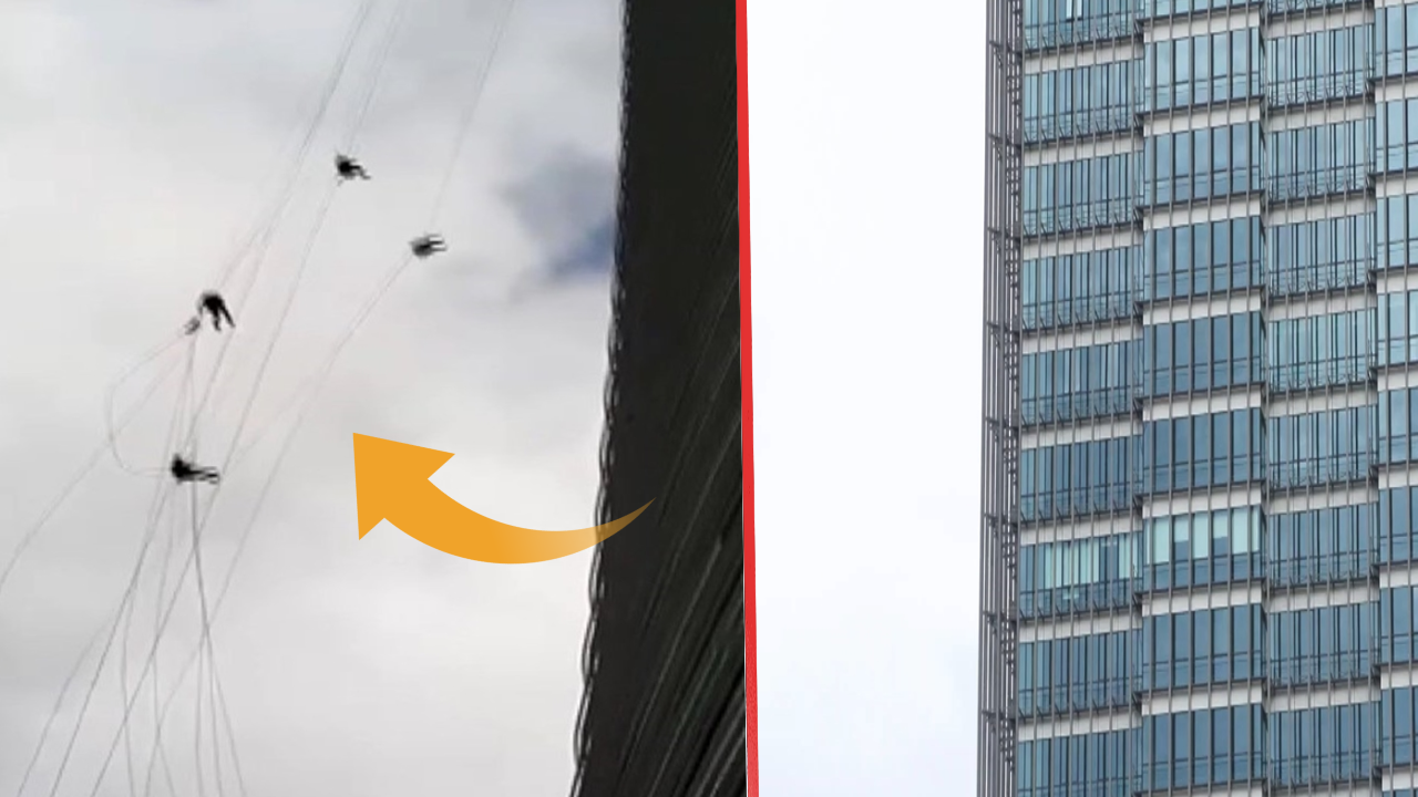 İstanbul'da gökdelende korkutan anlar: İşçiler fırtınada savruldu!