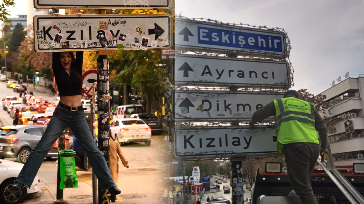 Ankara'da gündem olan Kızılay tabelasının yanında bir kişi bıçaklandı: Tabelanın etrafı dikenli tellerle örüldü