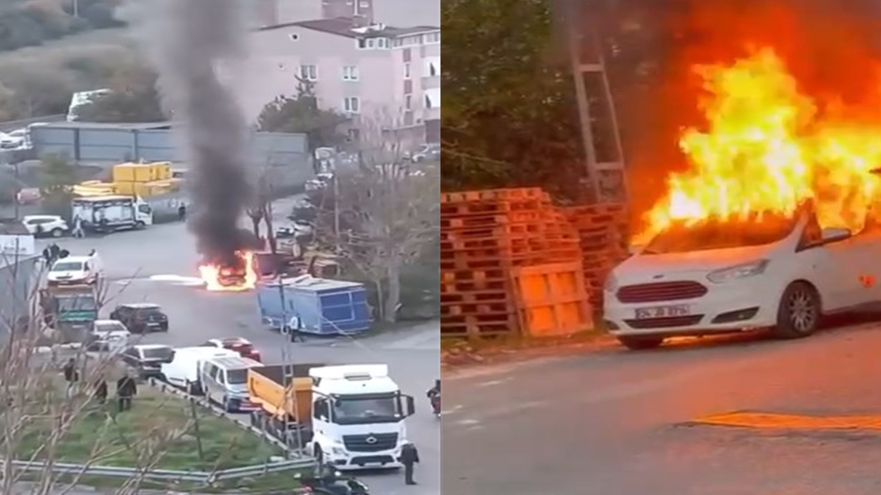 Ataşehir'de hafif ticari araç alev topuna döndü