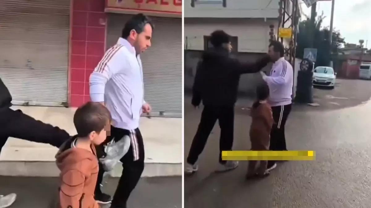 Çocuğunun yanında saldırıp kameraya aldılar