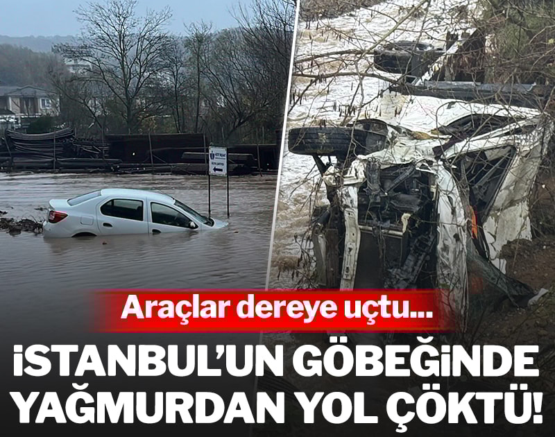 İstanbul'un göbeğinde yağmurdan yol çöktü! Araçlar dereye uçtu