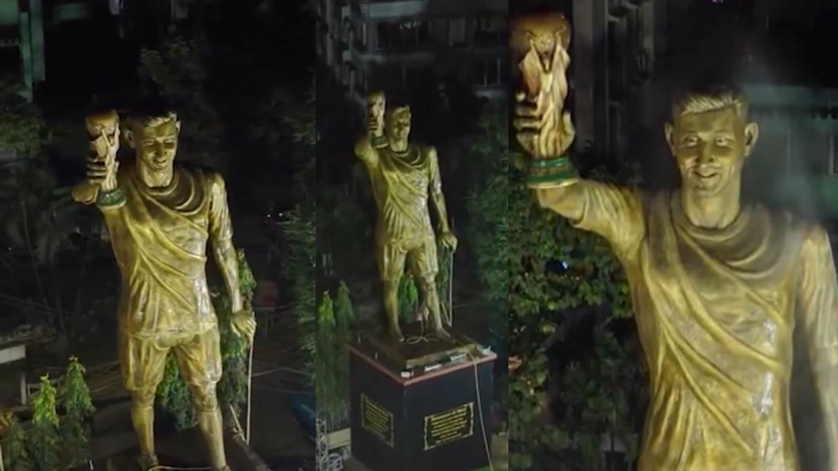 Ronaldo'ya mı benziyor yoksa Messi'ye mi? Tartışmalı heykel ziyarete açıldı