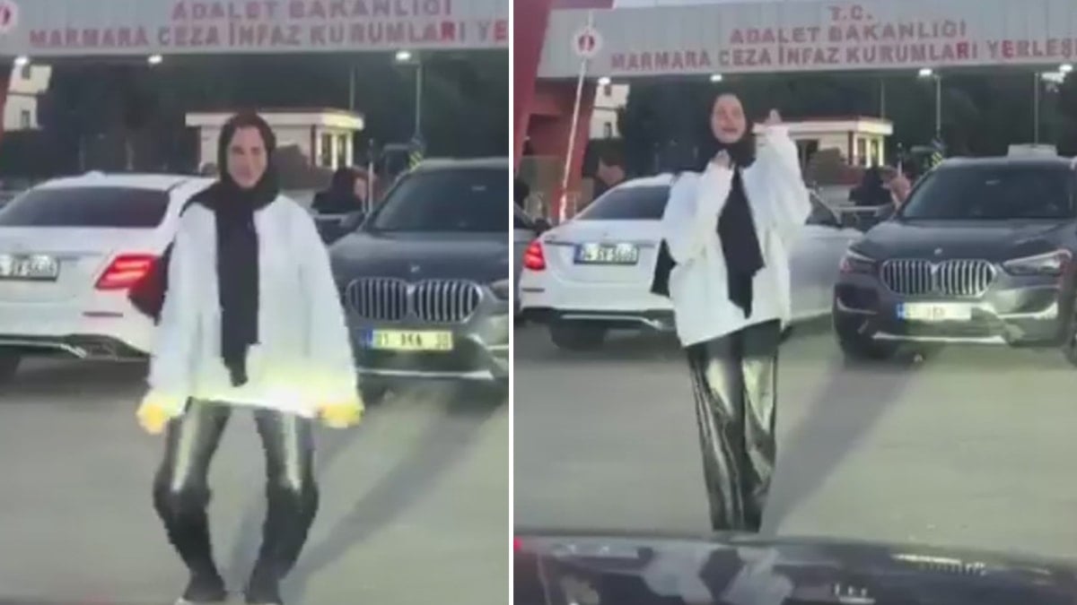 Kocasının tahliye edilmesini Silivri Cezaevi önünde böyle kutladı