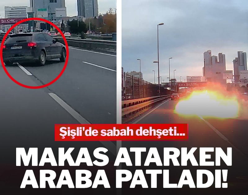 Şişli’de makas atarken bariyerlere çarptı: Araba patladı!