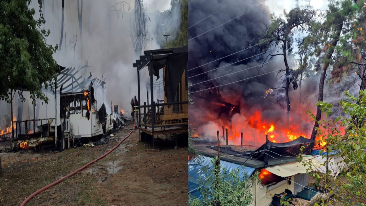 Fethiye’de bungalovlar alev alev yandı