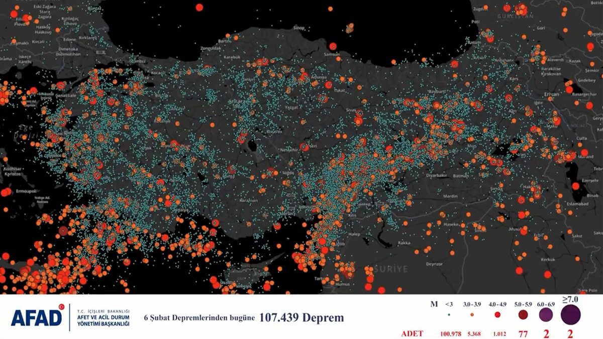 Türkiye ve yakın çevresi 6 Şubat'tan bu yana 107 bin kez sallandı
