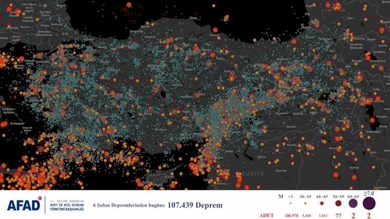 Türkiye ve yakın çevresi 6 Şubat'tan bu yana 107 bin kez sallandı