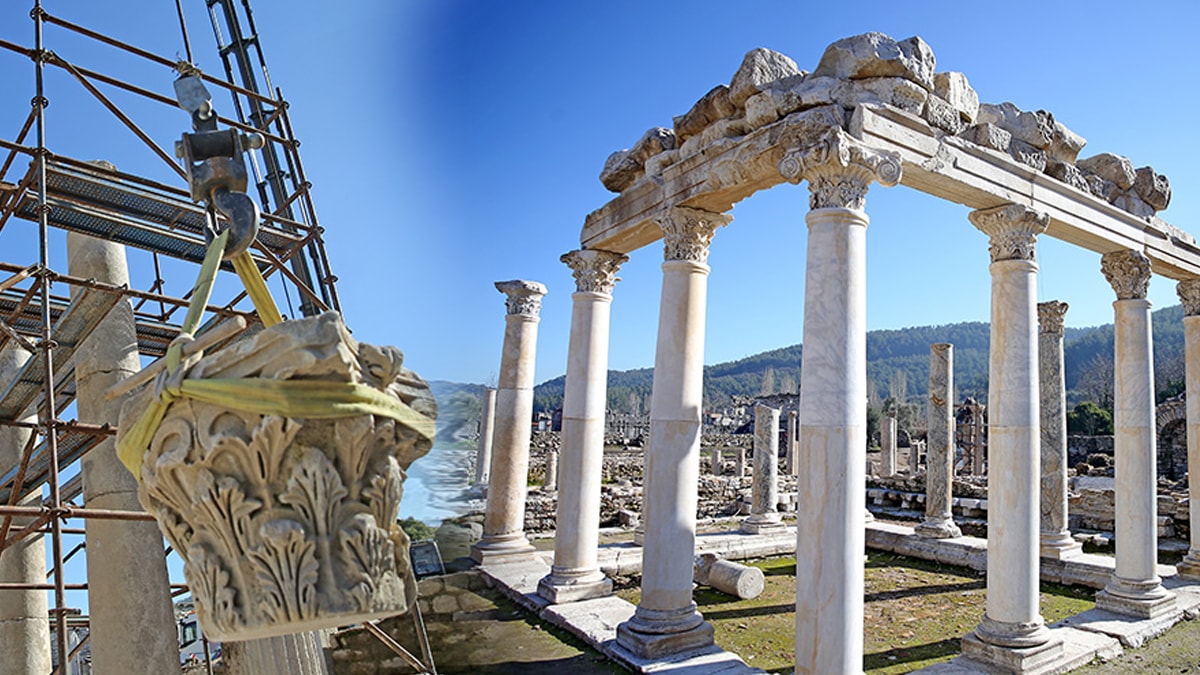 Tarih yeniden canlanıyor: Roma hamamı sütunları yeniden ayağa kaldırıldı