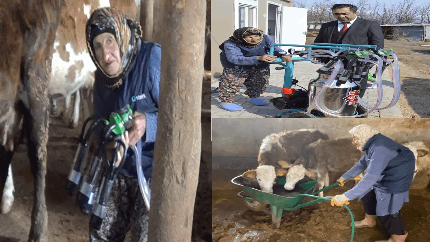 Bakan, 80 yaşındaki kadına süt makinesi hediye etti