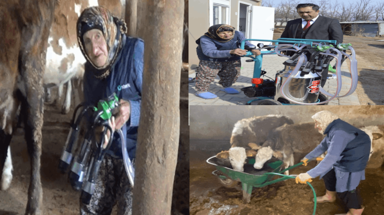 Bakan, 80 yaşındaki kadına süt makinesi hediye etti