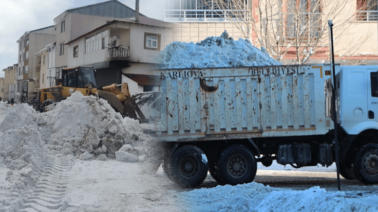 Karlıova'da biriken kar, kamyonlarla taşınıyor
