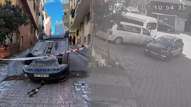Otomobilin el frenini çekmeyi unuttu, kaldırıma çarpıp takla attı
